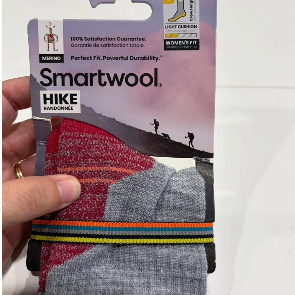 Smartwool Women's Large Hike Light Cushion Crew Socks Red Grey NWT Merino Wool